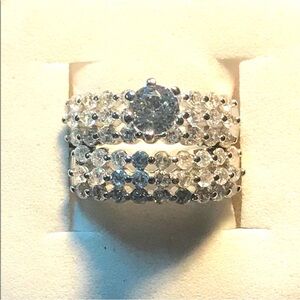 New Sterling silver white sapphire wedding ring set size 6